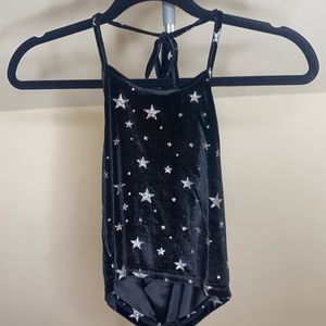 Black Velvet & Silver Stars Halter Crop Top